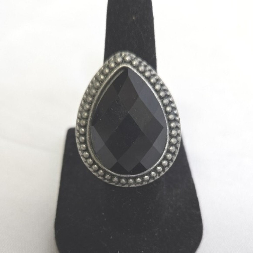 Teardrop Ring with Black Stone, Adjustable, Gothic Vampy‎ Victorian